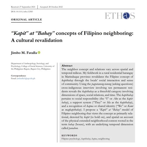 “Kapit” at “Bahay” concepts of Filipino neighboring: A .